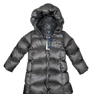 Polo Black Down Hooded Long Jacket Size 4 New w/Tag